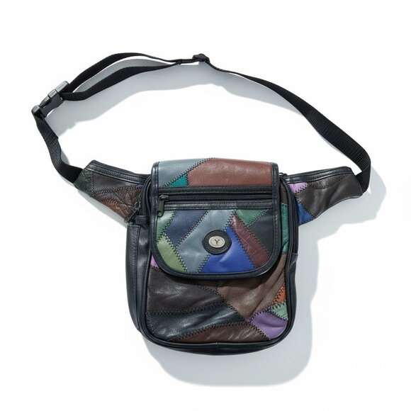 Vintage Patchwork Leather Crossbody Bag Adjustable Strap - Picture 1 of 5